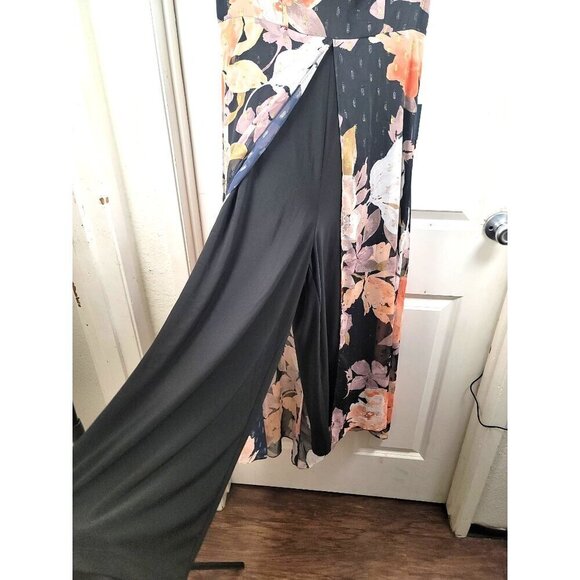Adrianna Papell Floral Chiffon Jumpsuit Black Multi V-Neck Short Sleeve Size 6 - Picture 4 of 12